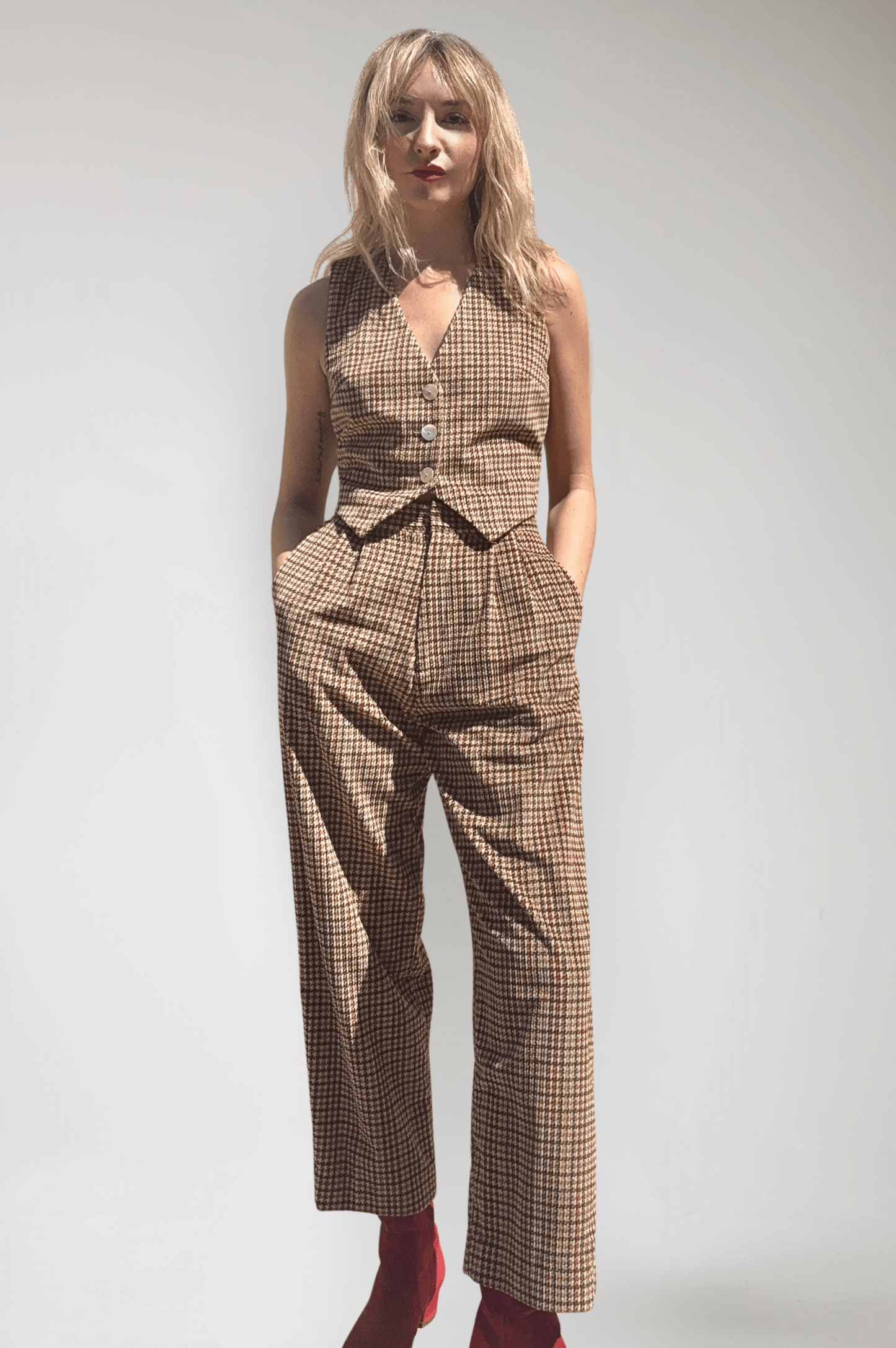 Charlie Pant in Italian Corduroy Houndstooth Pants CHRISTINE ALCALAY Italian Houndstooth 0