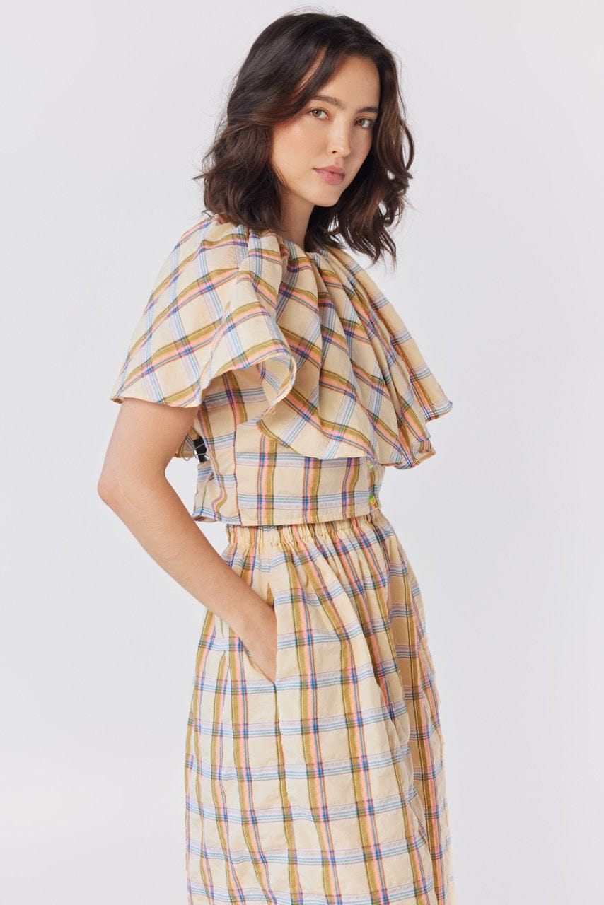 Gretchen Pant in Lemon Yellow Plaid Cotton Blend Pants CHRISTINE ALCALAY