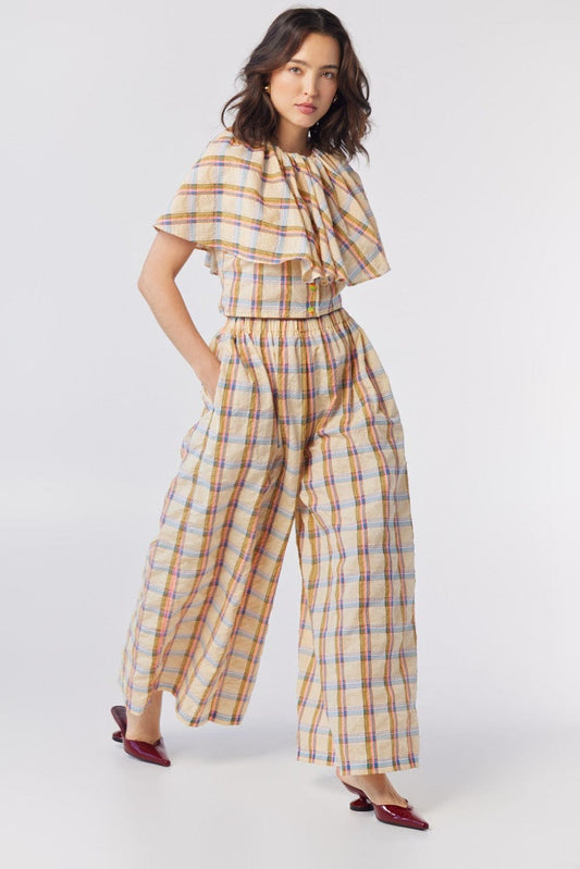Gretchen Pant in Lemon Yellow Plaid Cotton Blend Pants CHRISTINE ALCALAY