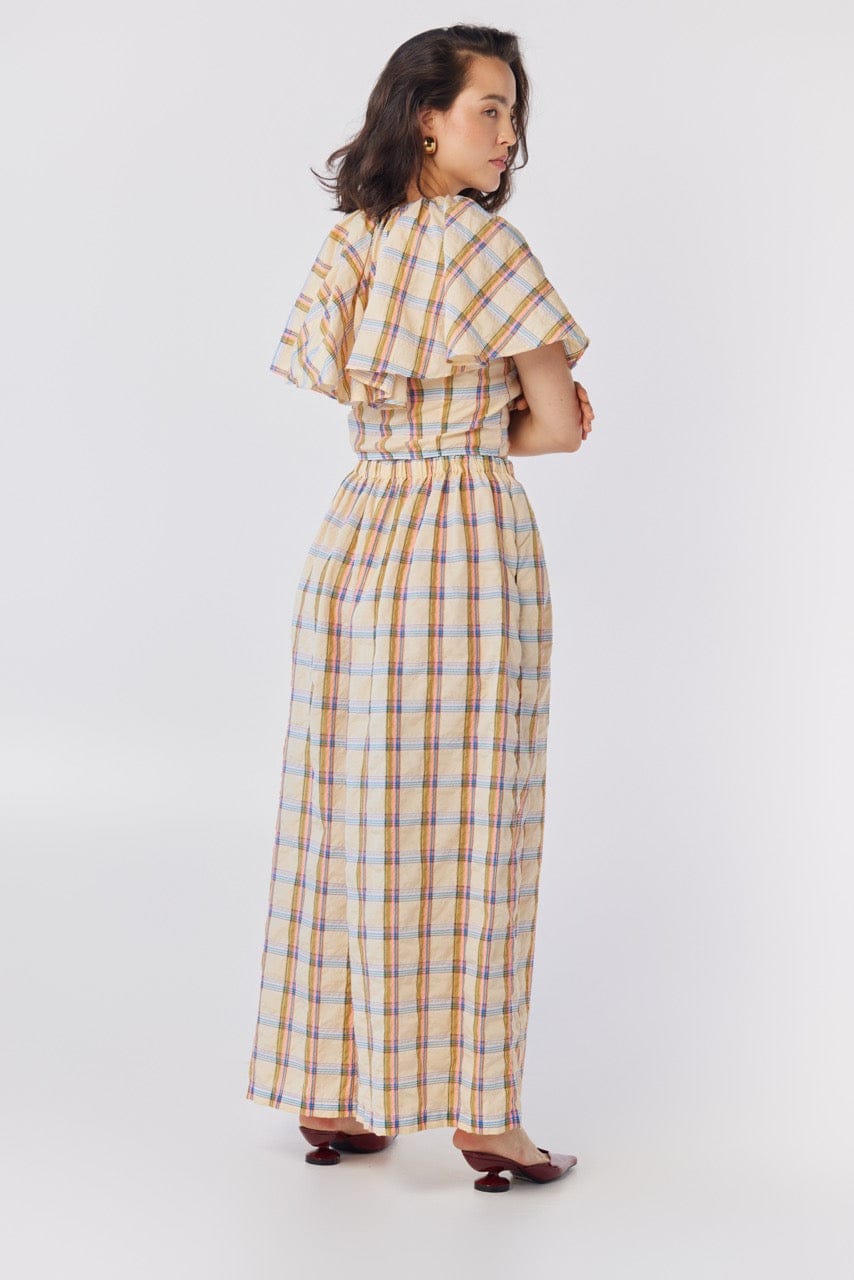 Gretchen Pant in Lemon Yellow Plaid Cotton Blend Pants CHRISTINE ALCALAY