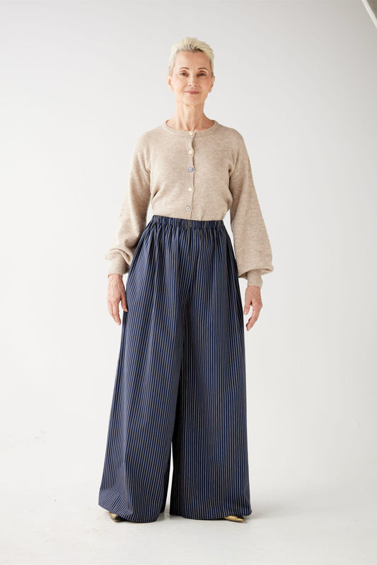Gretchen Pant in Navy Striped Cotton Pants CHRISTINE ALCALAY