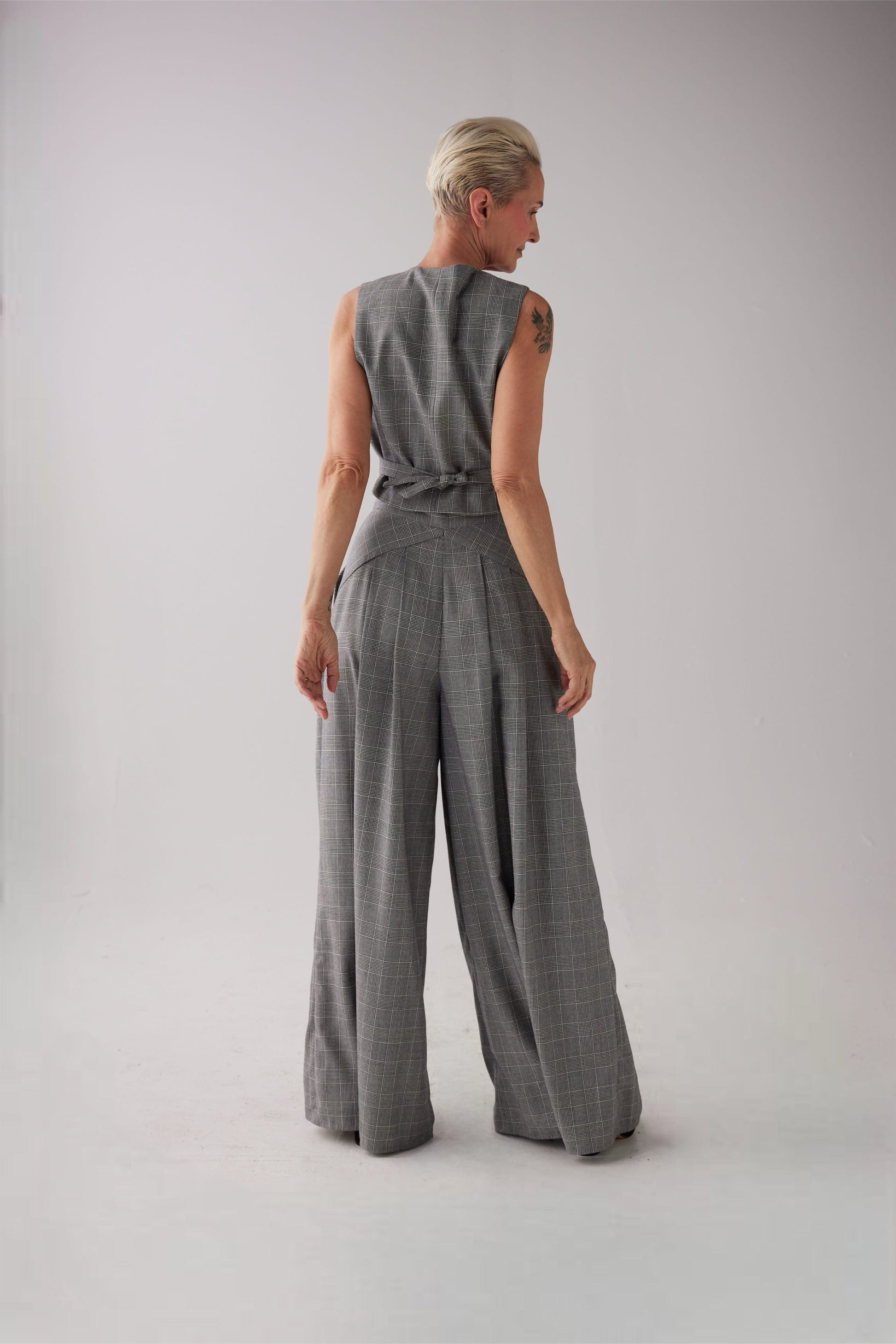 Katherine Pant in Black Plaid Tropical Wool Pants CHRISTINE ALCALAY