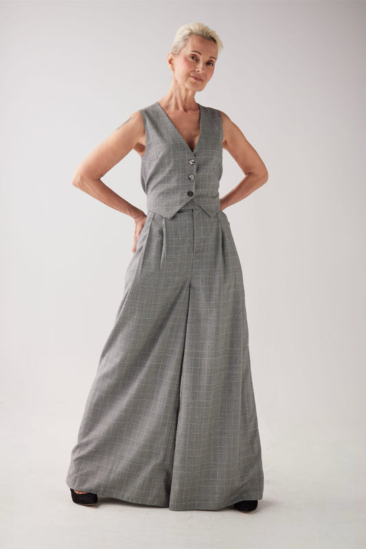 Katherine Pant in Black Plaid Tropical Wool Pants CHRISTINE ALCALAY