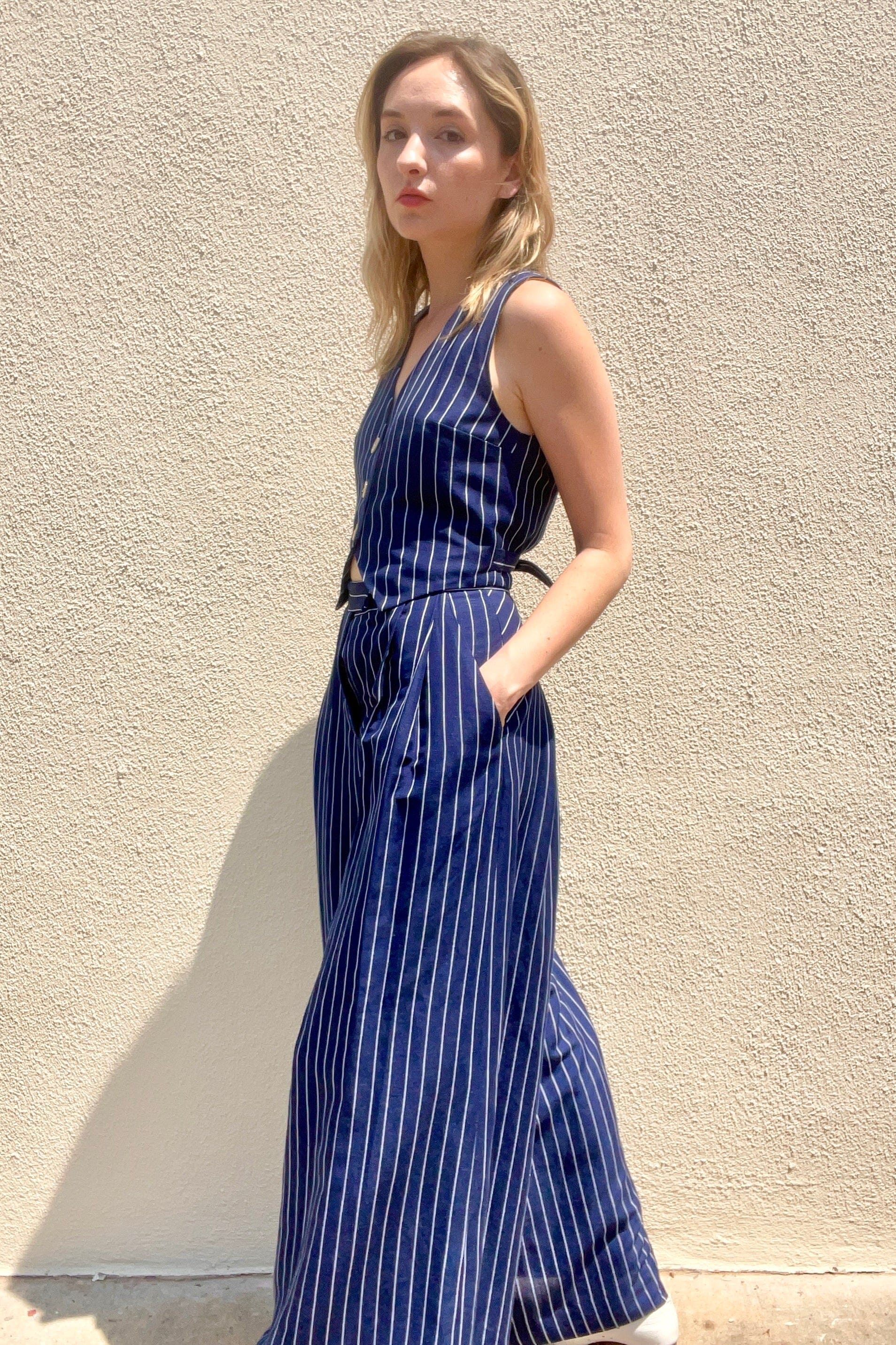Katherine Wide Leg Pant in Midnight Stripe Pants CHRISTINE ALCALAY