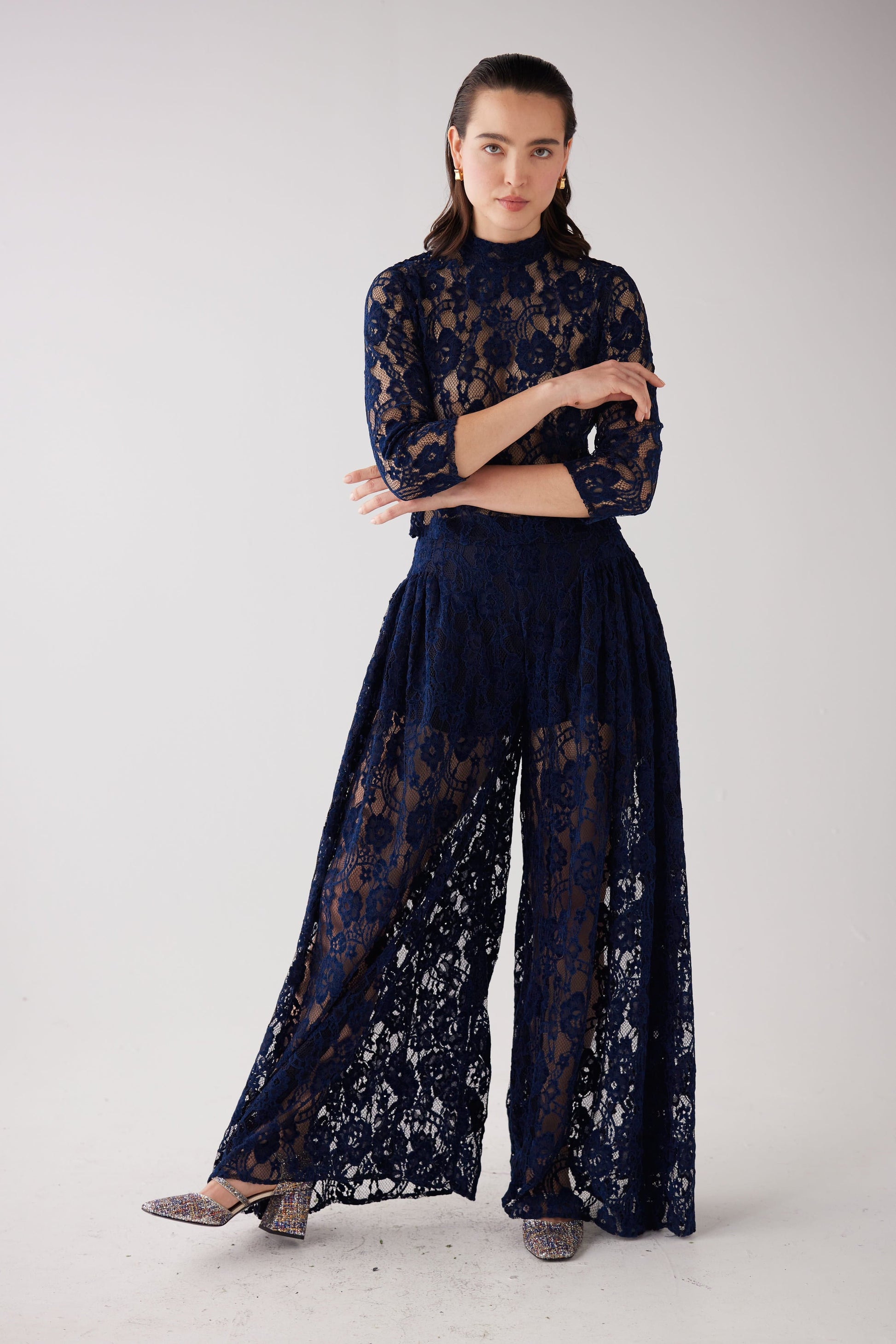 Victoria Pant in Lace Pants CHRISTINE ALCALAY Navy 0