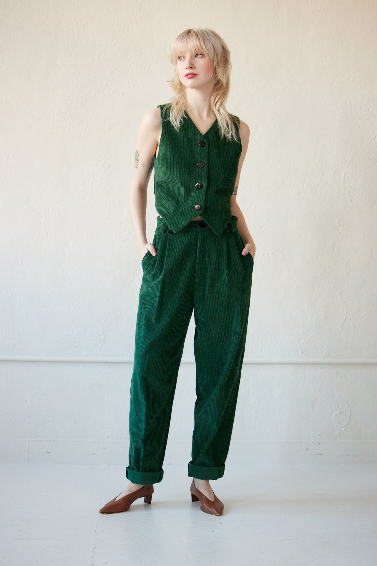 Charlize Pant in Corduroy Pants CHRISTINE ALCALAY Pine Corduroy 0 