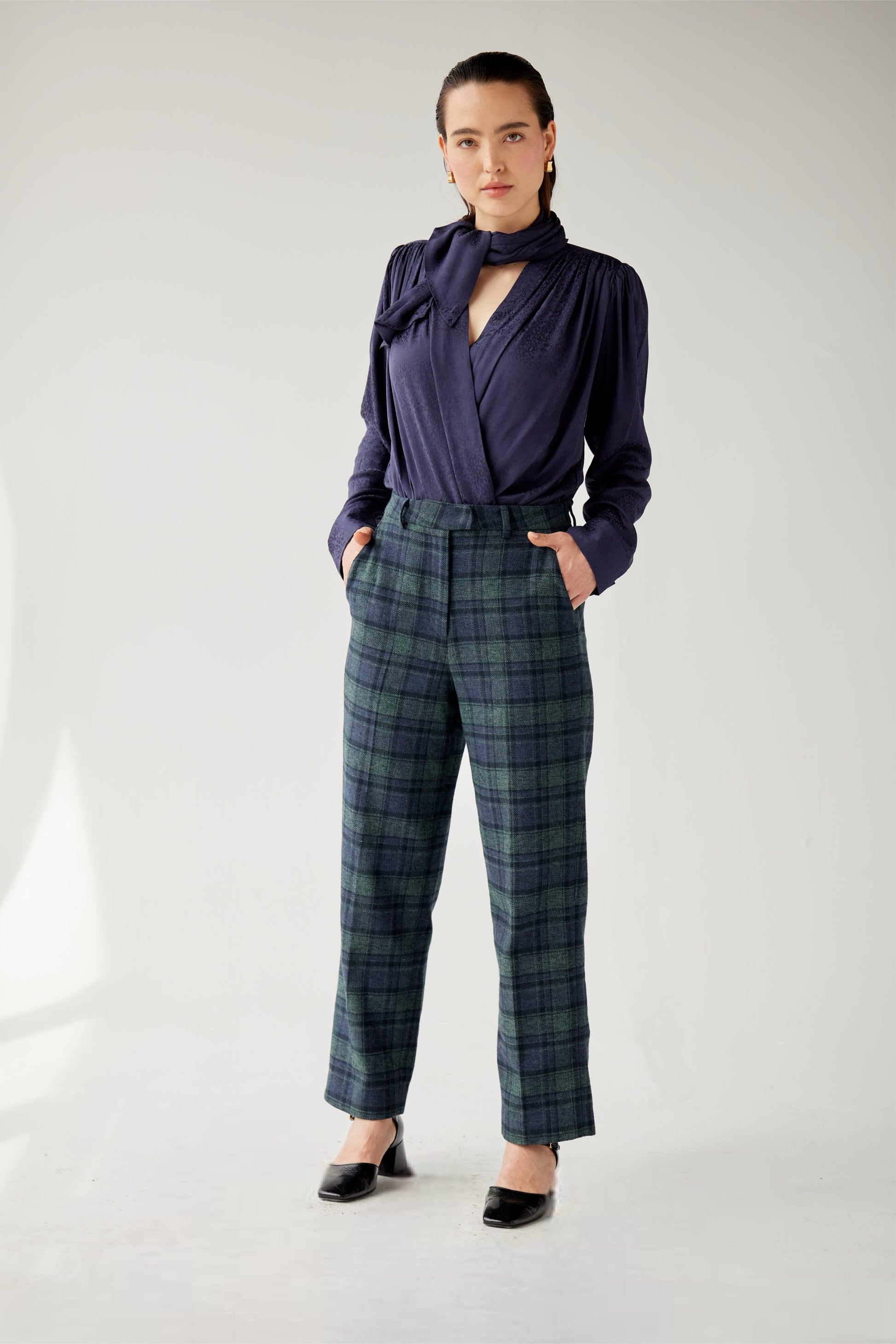 Piper Pant in Cotton Plaid Suiting Pants CHRISTINE ALCALAY Forest Plaid 0