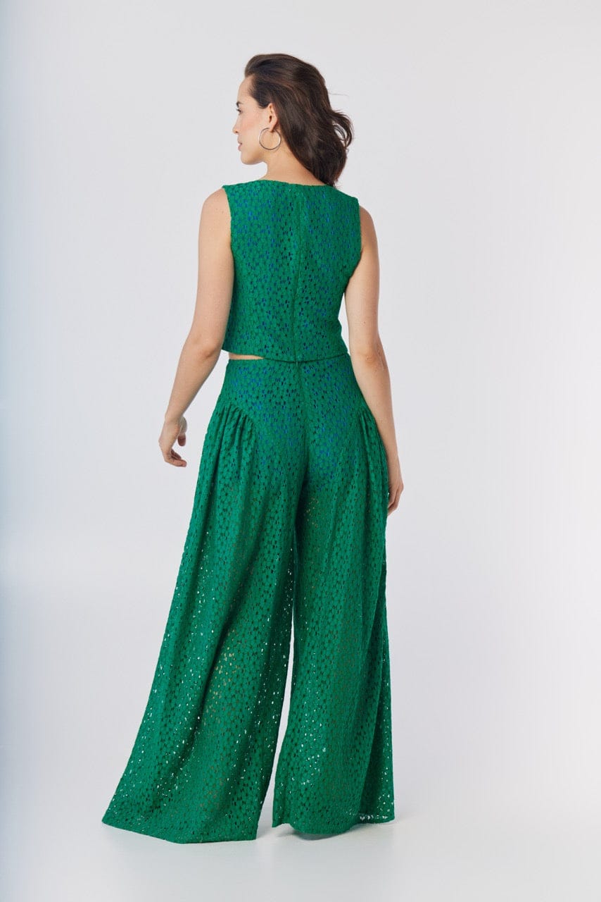 Victoria Pant in Malachite Green Corded Lace Pants CHRISTINE ALCALAY