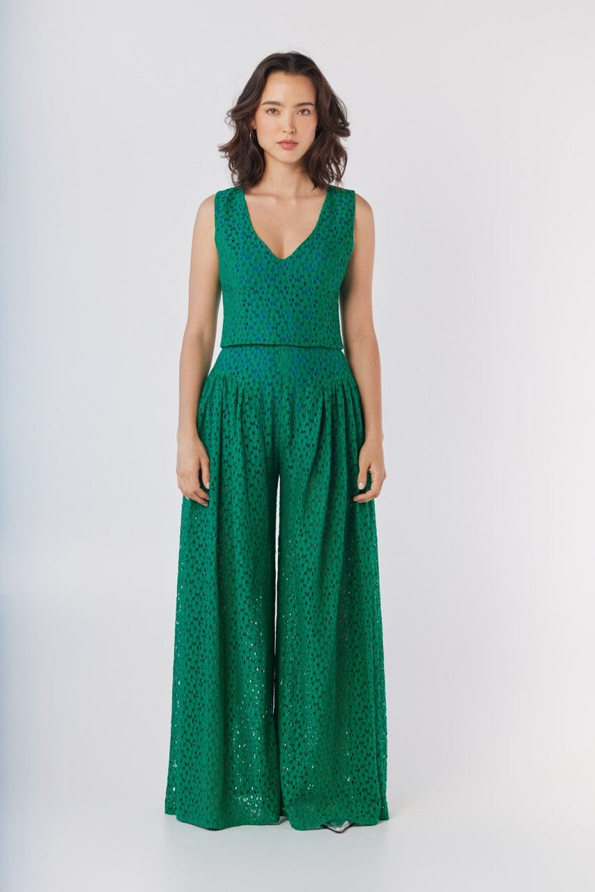 Victoria Pant in Malachite Green Corded Lace Pants CHRISTINE ALCALAY