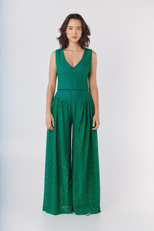 Victoria Pant in Malachite Green Corded Lace Pants CHRISTINE ALCALAY