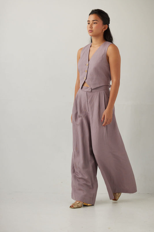 Katherine Wide Leg Pant in Linen Pants CHRISTINE ALCALAY Wisteria 00