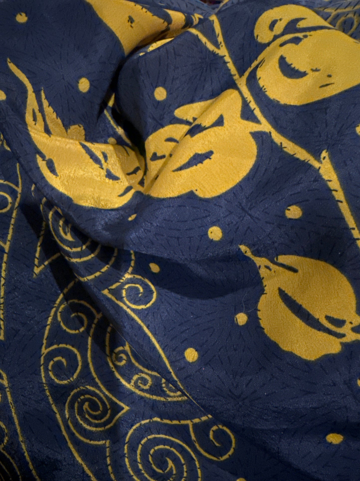 Vintage Silk Kimonos Robes CHRISTINE ALCALAY Floral and Dot (Blue & Yellow)