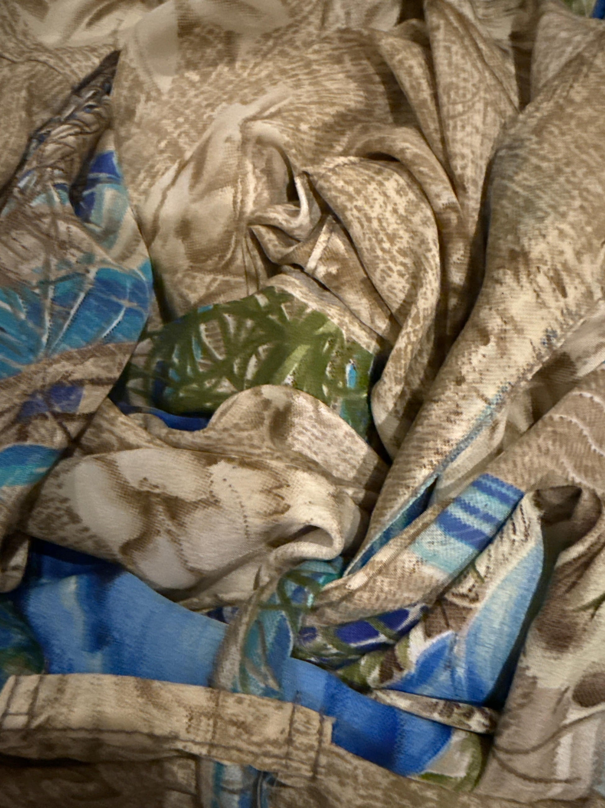 Vintage Silk Kimonos Robes CHRISTINE ALCALAY Floral (Wheat & Blue)