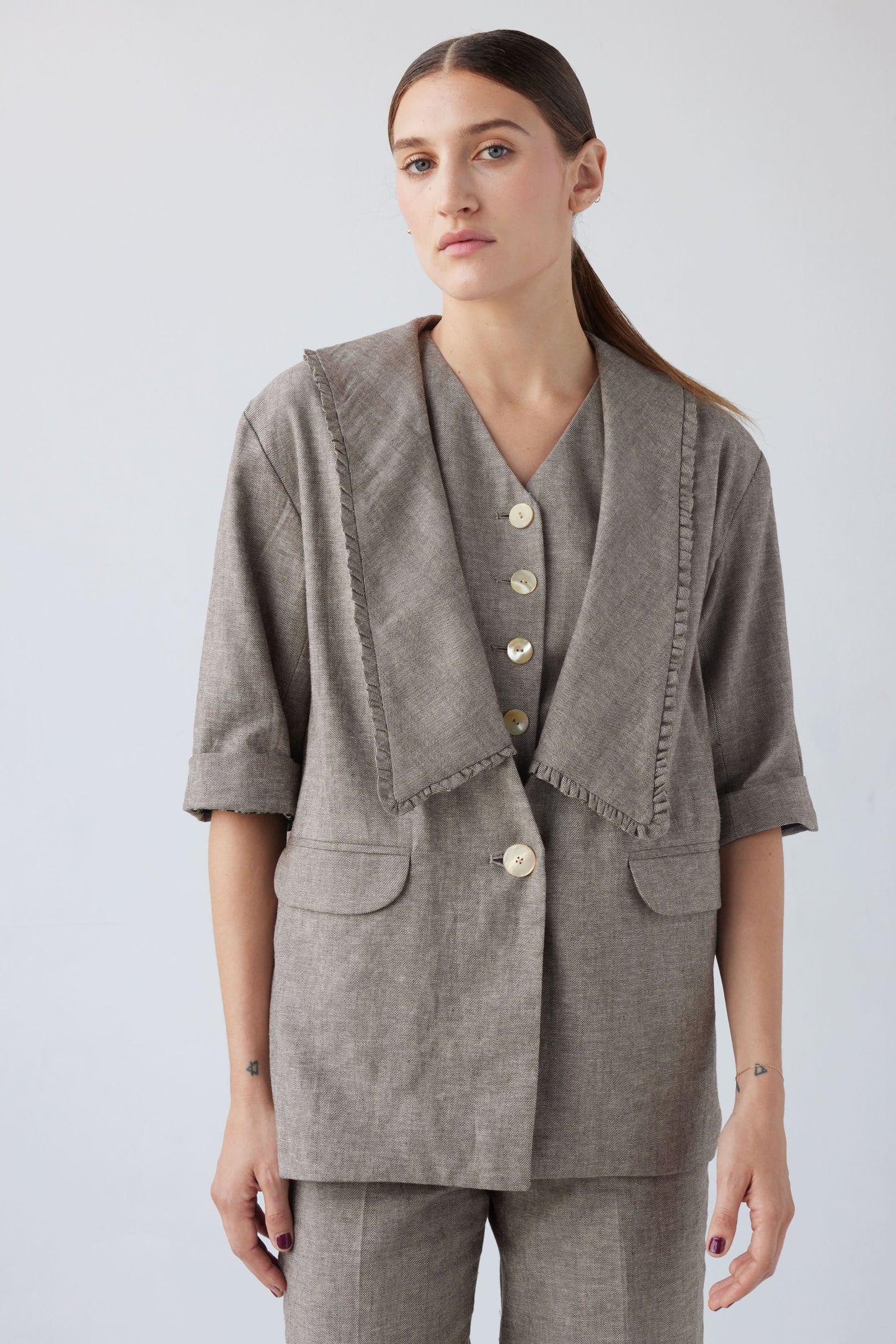 SAMPLE SS24 - Sandra Jacket in Soft Suiting Samples CHRISTINE ALCALAY Herringbone Extra Small 