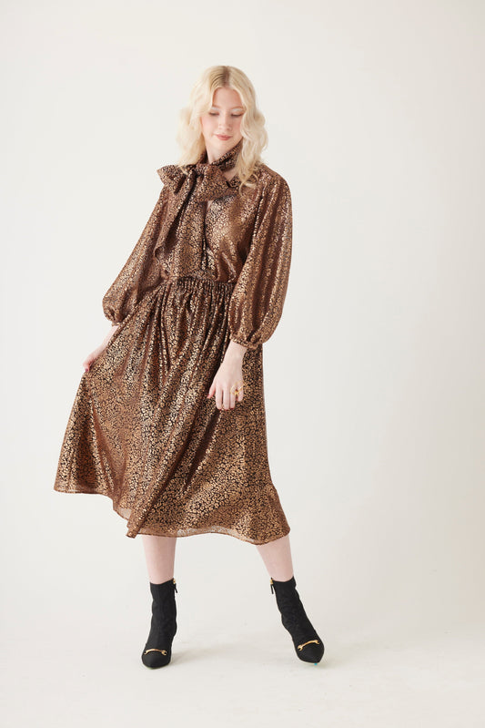 Erica Skirt in Metallic Skirts CHRISTINE ALCALAY Bronze Metallic XS/S