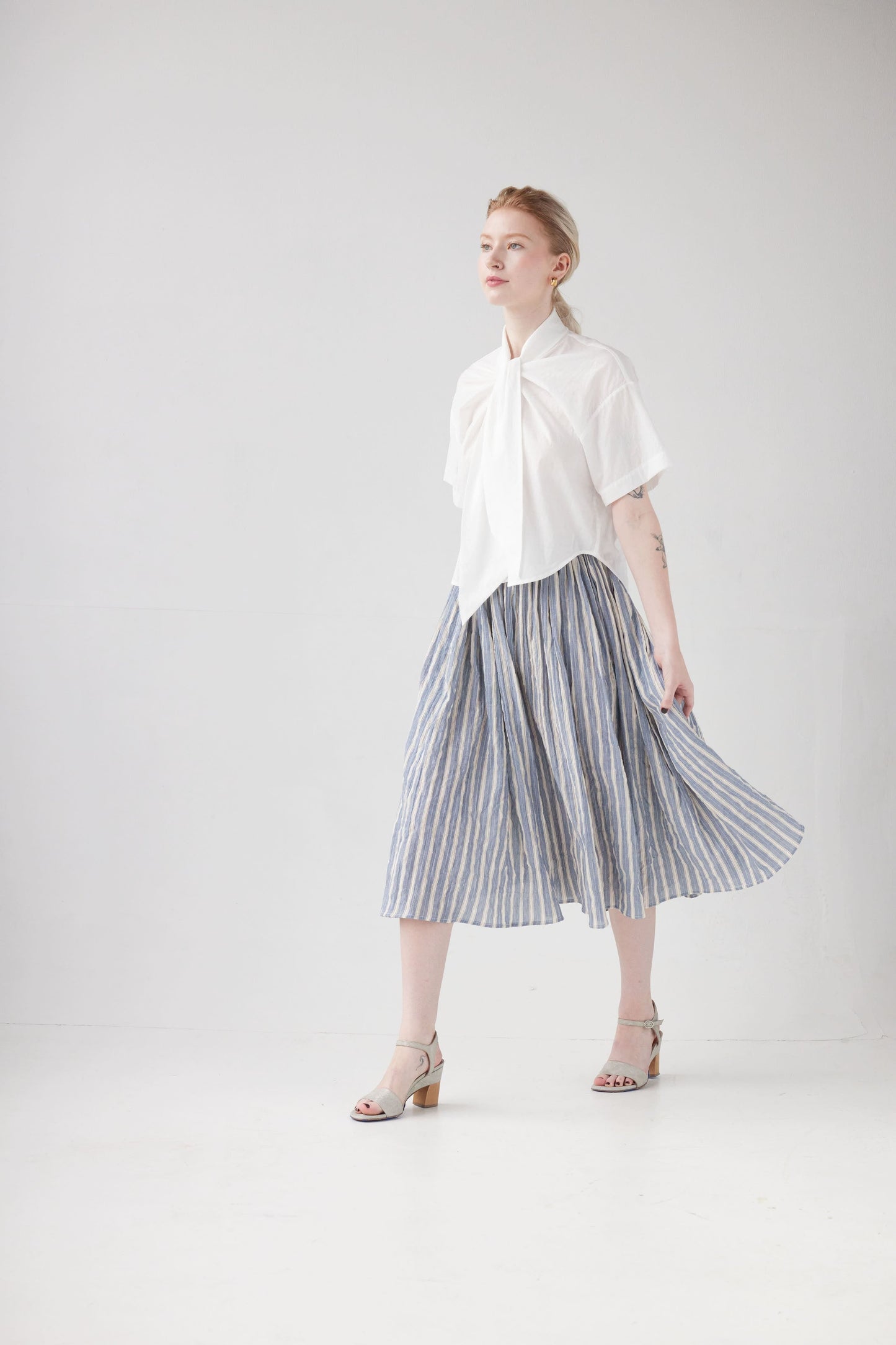 Erica Skirt in Summer Cotton Skirts CHRISTINE ALCALAY Blue Stripe Extra Small / Small 