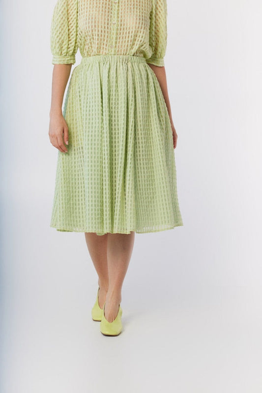 Erica Skirt in Pistachio Windowpane Cotton Blend Skirts CHRISTINE ALCALAY