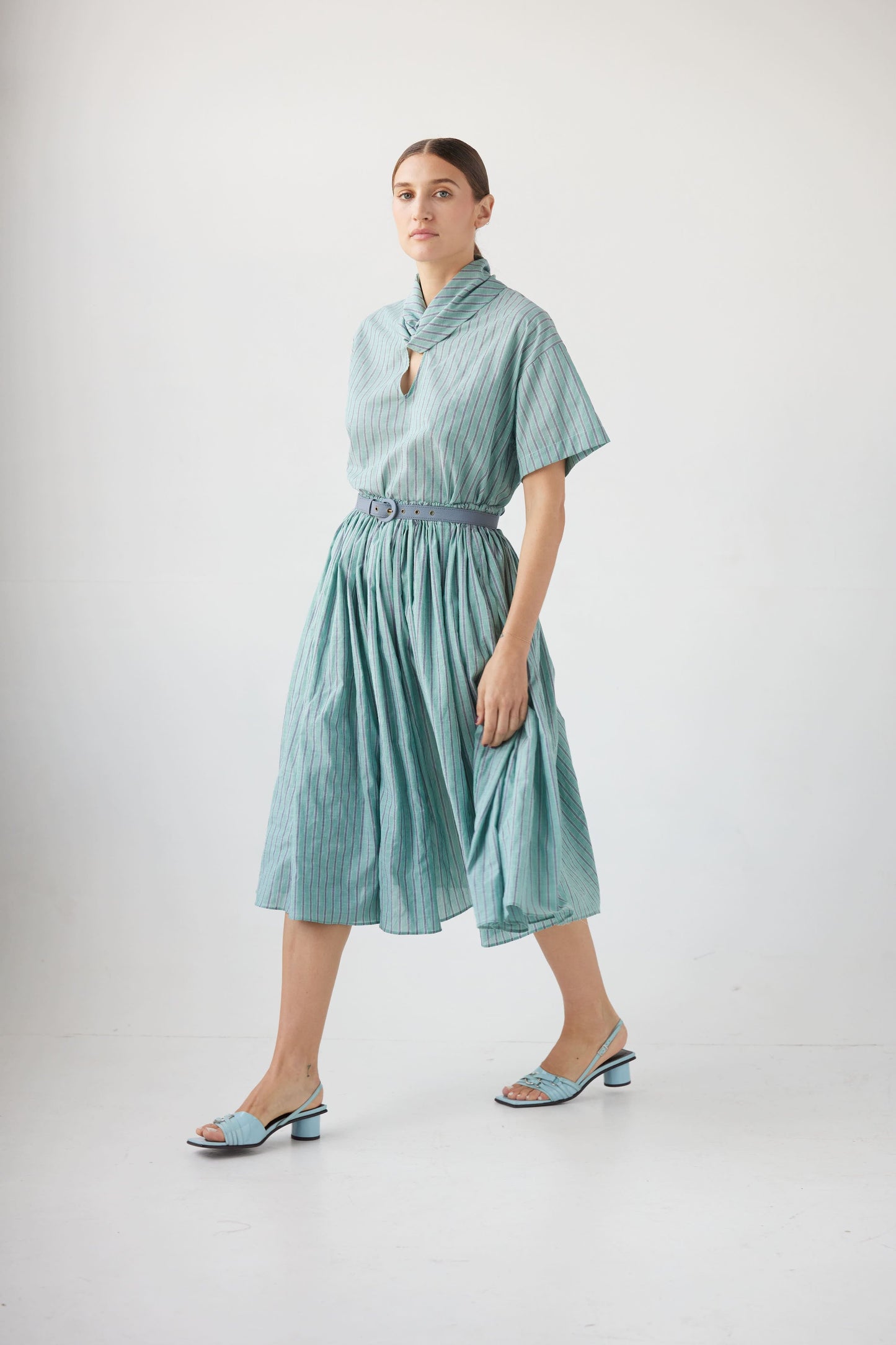 Erica Skirt in Summer Cotton Skirts CHRISTINE ALCALAY Green Stripe Extra Small / Small 