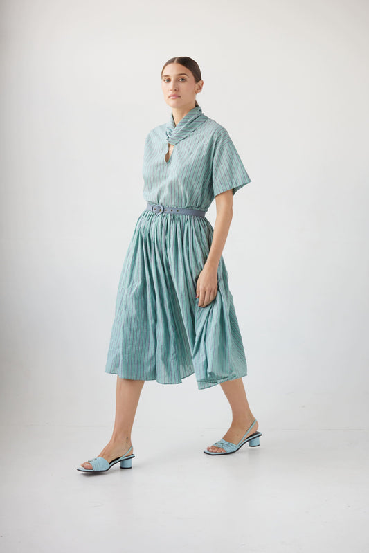 Erica Skirt in Striped Voile Skirts CHRISTINE ALCALAY Green Stripe Extra Small / Small 