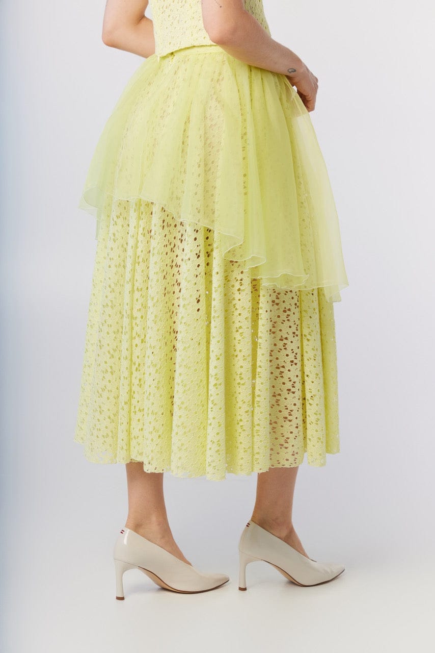 Lou Lou Skirt in Limoncello Corded Lace and Silk Organza Skirts CHRISTINE ALCALAY