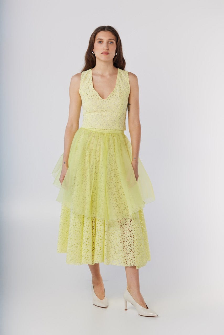 Lou Lou Skirt in Limoncello Corded Lace and Silk Organza Skirts CHRISTINE ALCALAY