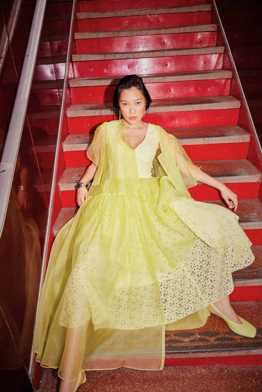 Lou Lou Skirt in Limoncello Corded Lace and Silk Organza Skirts CHRISTINE ALCALAY