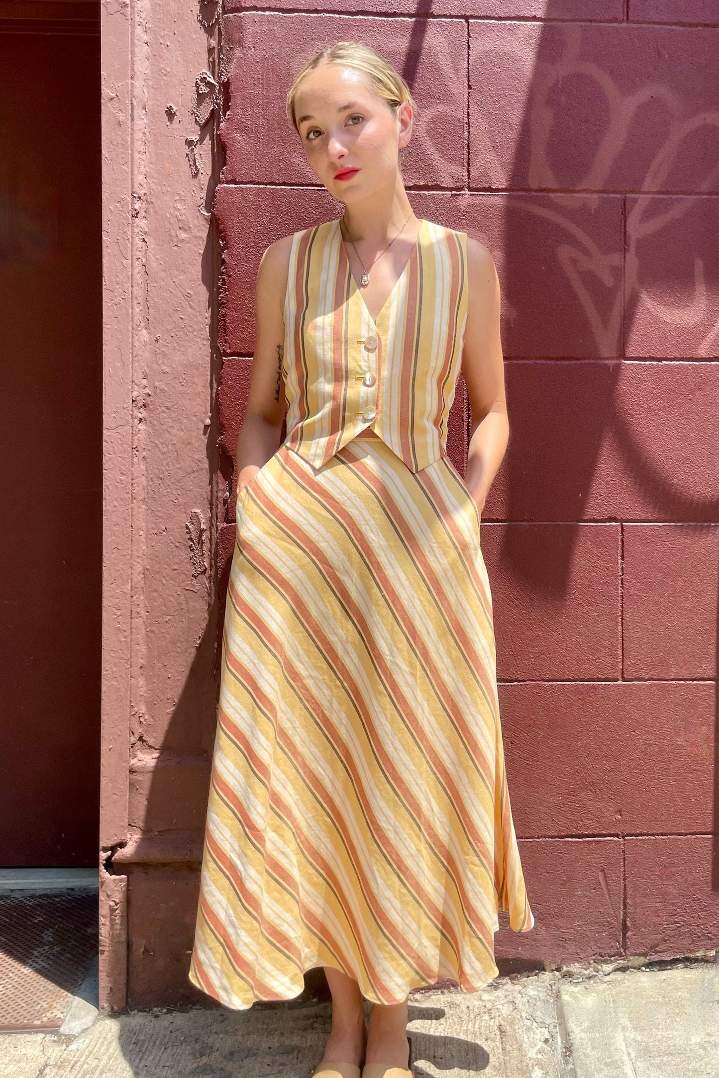 Christine Skirt in Linen Stripe Skirts CHRISTINE ALCALAY Tuscan Stripe 0 