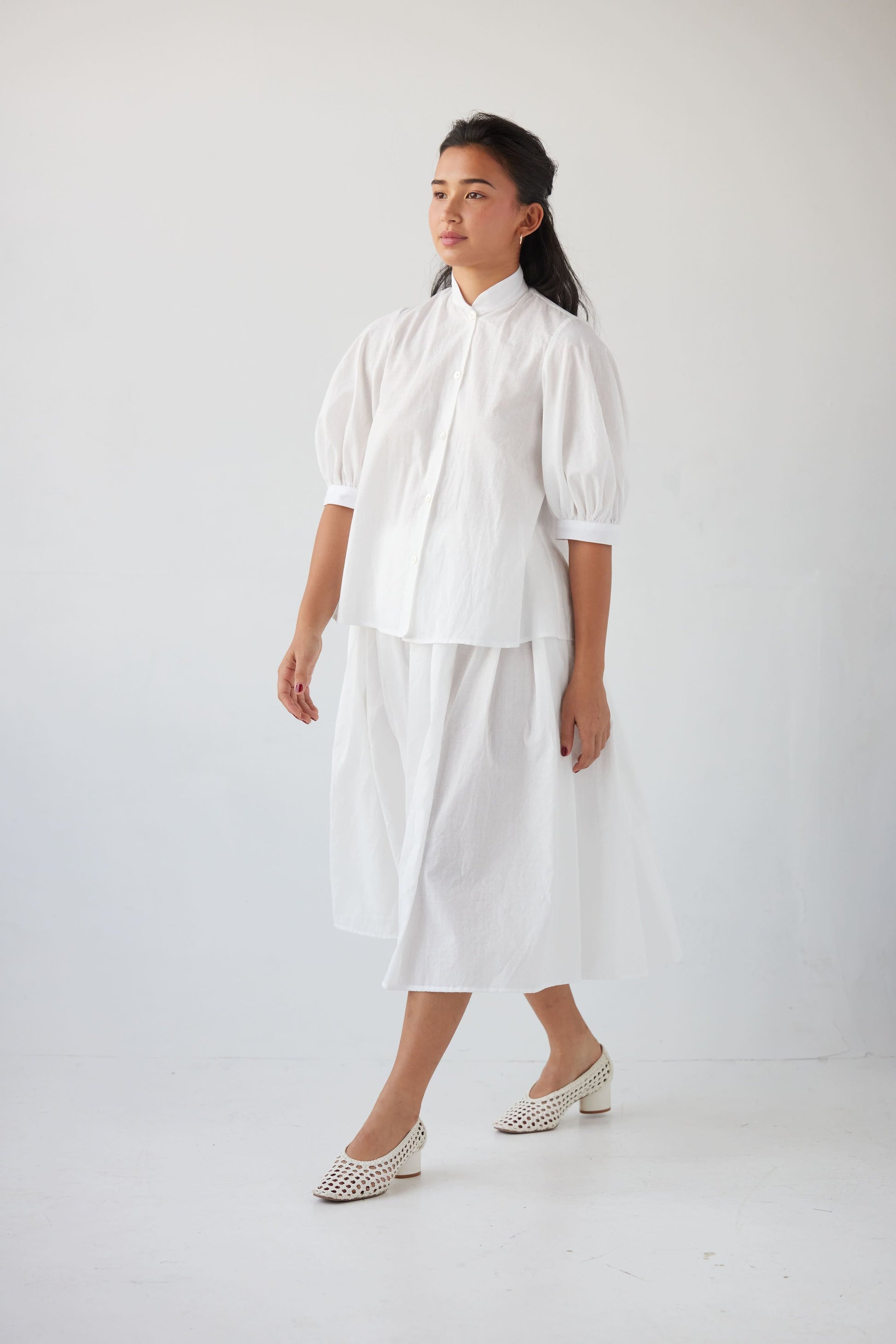 Erica Skirt in Summer Cotton Skirts CHRISTINE ALCALAY White Ticking Extra Small / Small 