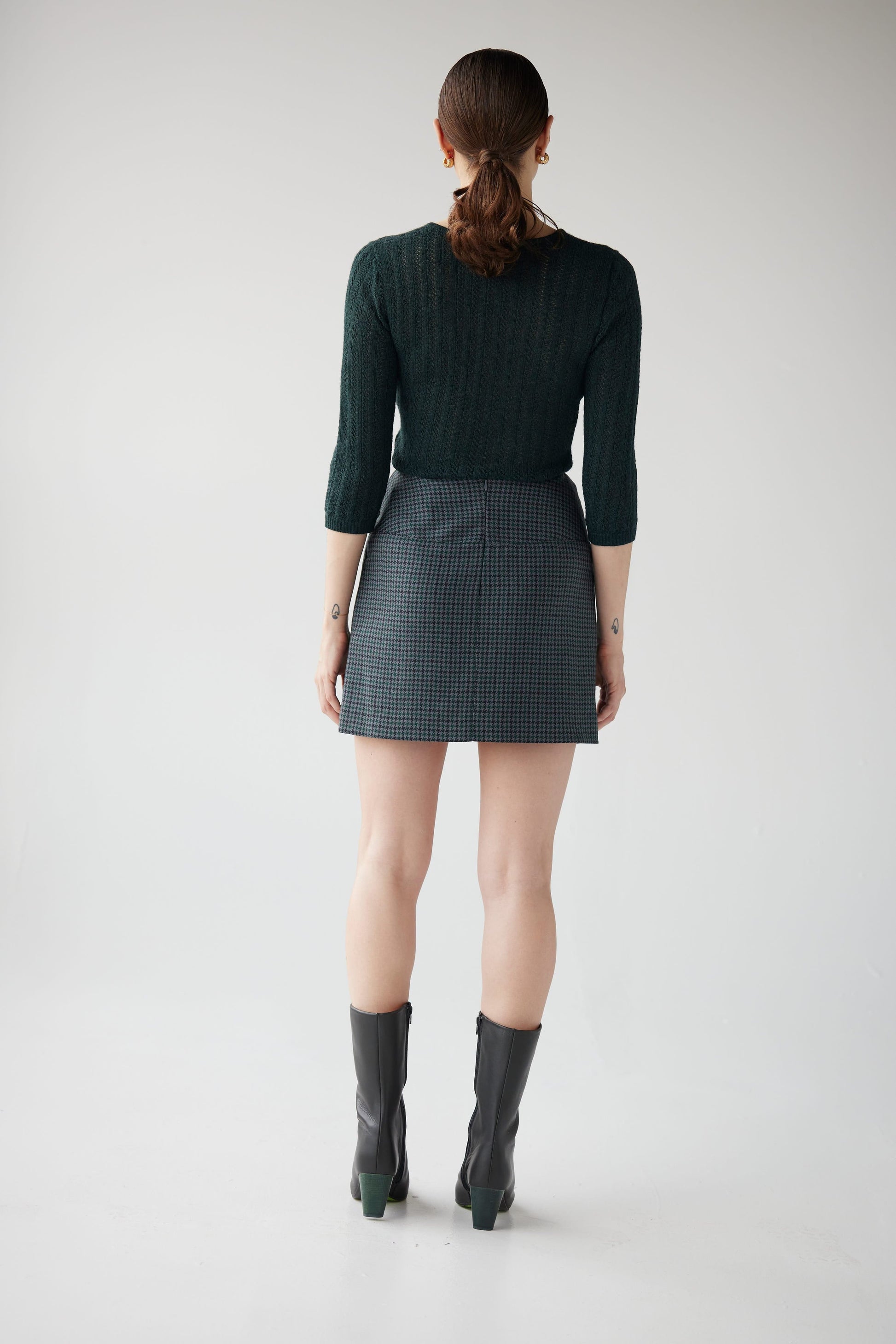 Zhenya Skirt in Evergreen Houndstooth Wool Skirts CHRISTINE ALCALAY