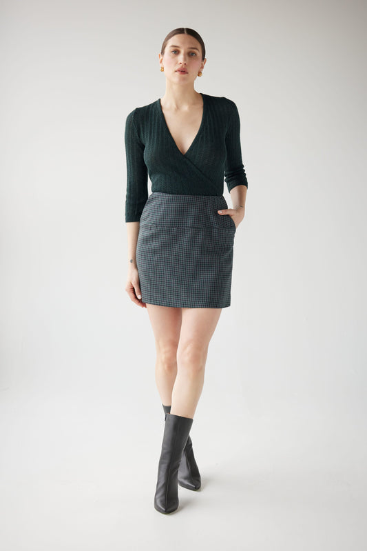 Zhenya Skirt in Evergreen Houndstooth Wool Skirts CHRISTINE ALCALAY
