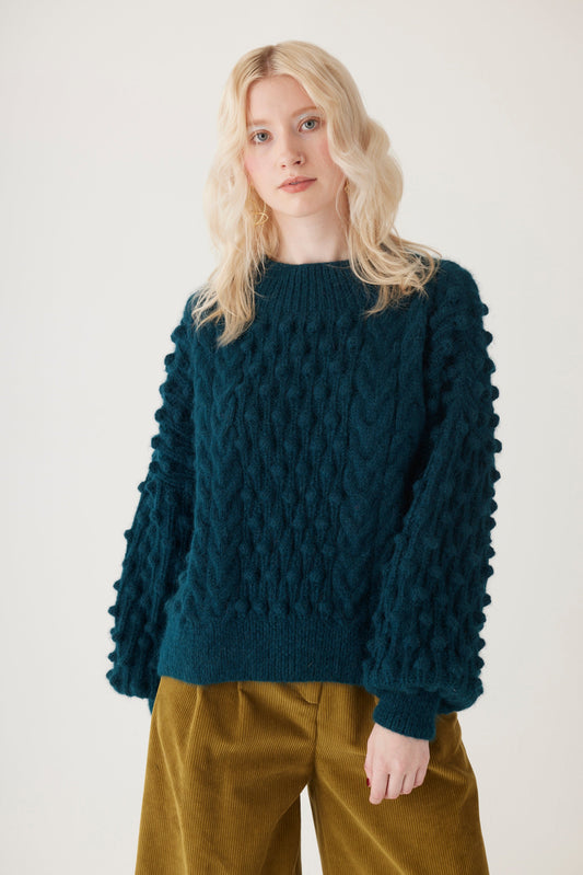 Bobbie Popcorn Sweater in Alpaca Sweaters CHRISTINE ALCALAY Deep Teal One Size