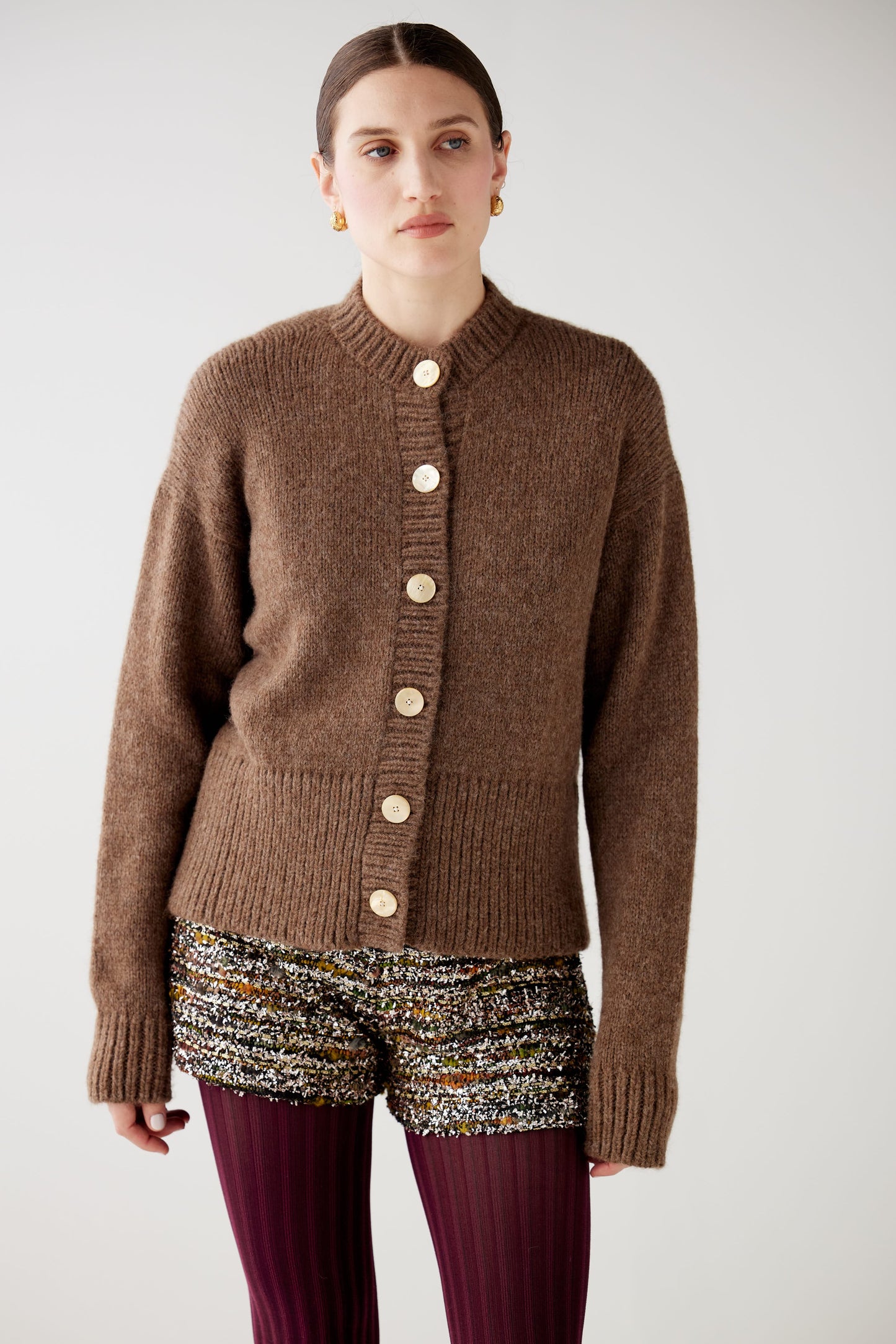 Petra Cardigan in Alpaca Blend Sweaters CHRISTINE ALCALAY Heather Bark One Size