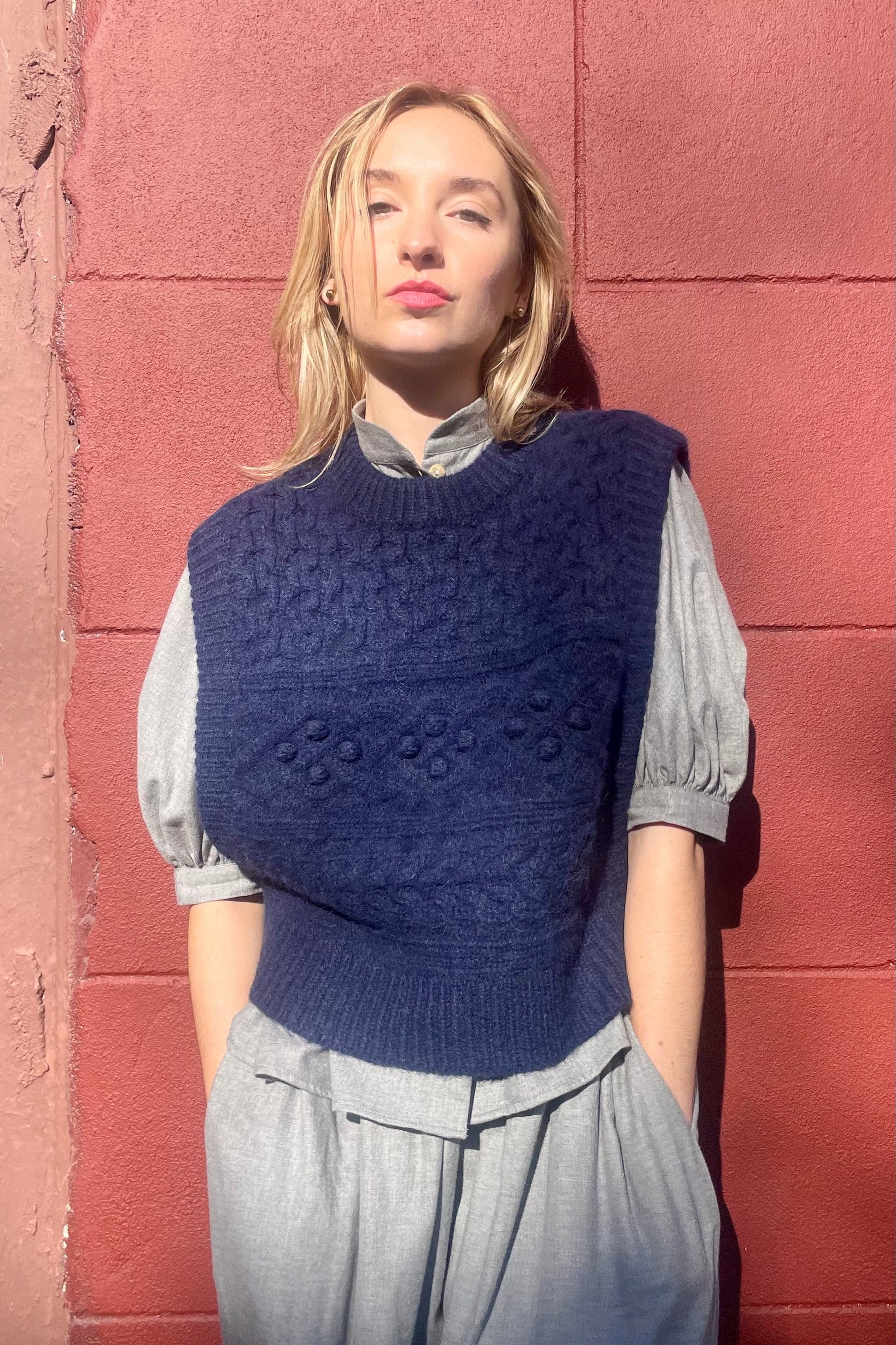 Mona Popcorn Sweater Vest Sweaters CHRISTINE ALCALAY Navy XS/S (PETITE)