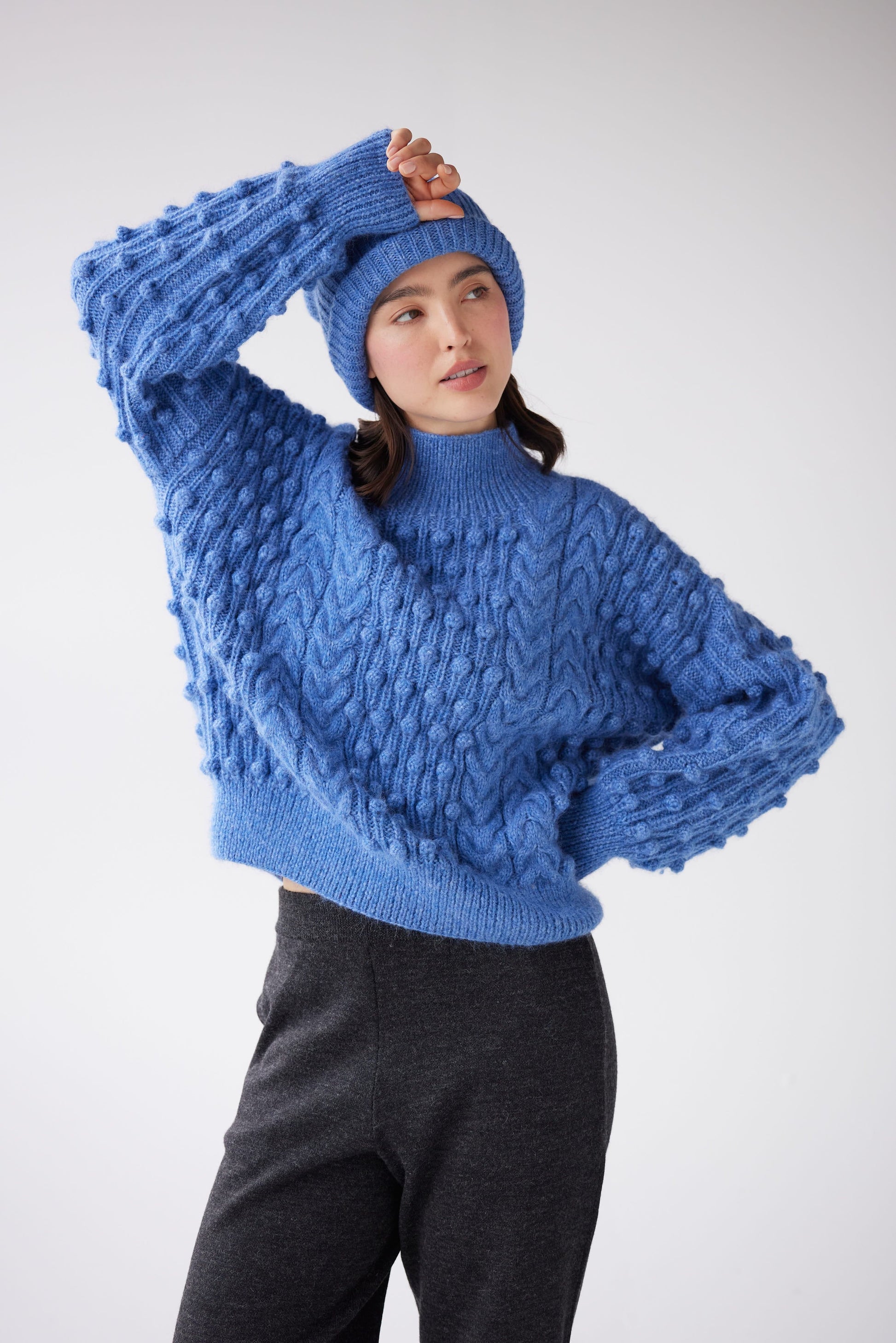 SAMPLE FW25 - Bobbie Popcorn Sweater in Alpaca Wool Samples CHRISTINE ALCALAY Sky One Size