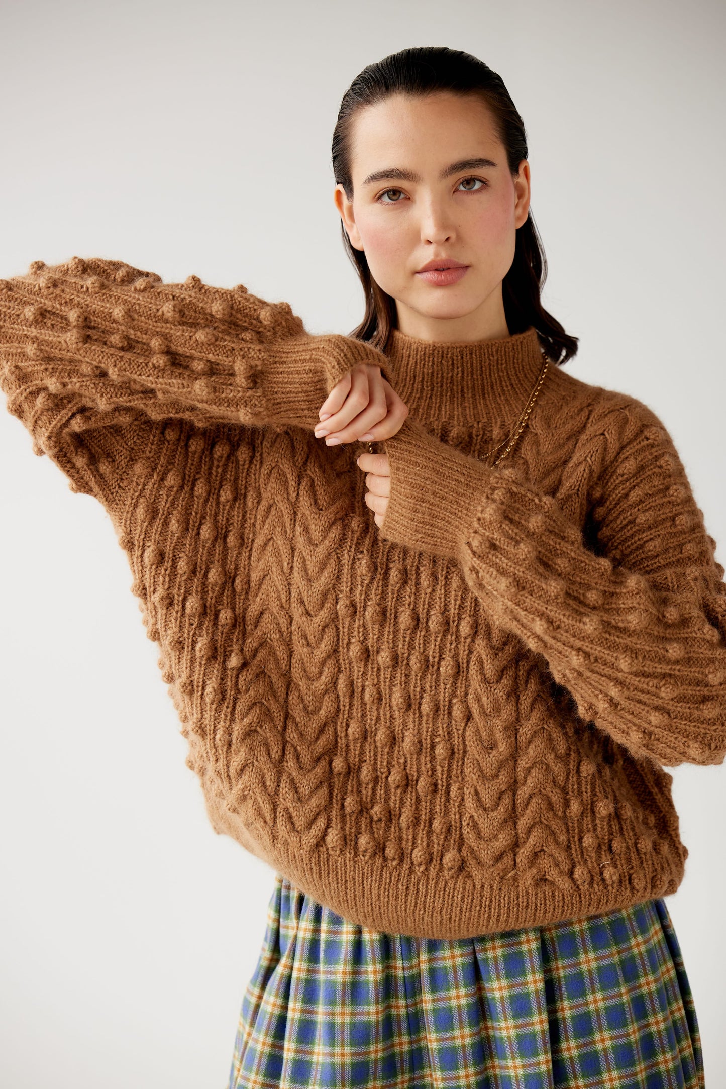SAMPLE FW25 - Bobbie Popcorn Sweater in Alpaca Wool Samples CHRISTINE ALCALAY Toasted Wheat One Size