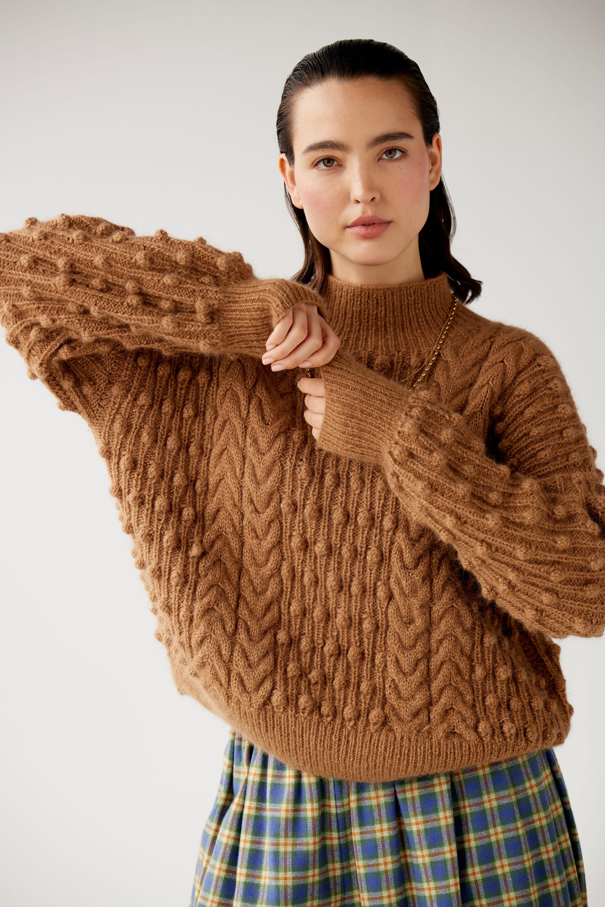 SAMPLE FW25 - Bobbie Popcorn Sweater in Alpaca Wool Samples CHRISTINE ALCALAY Toasted Wheat One Size