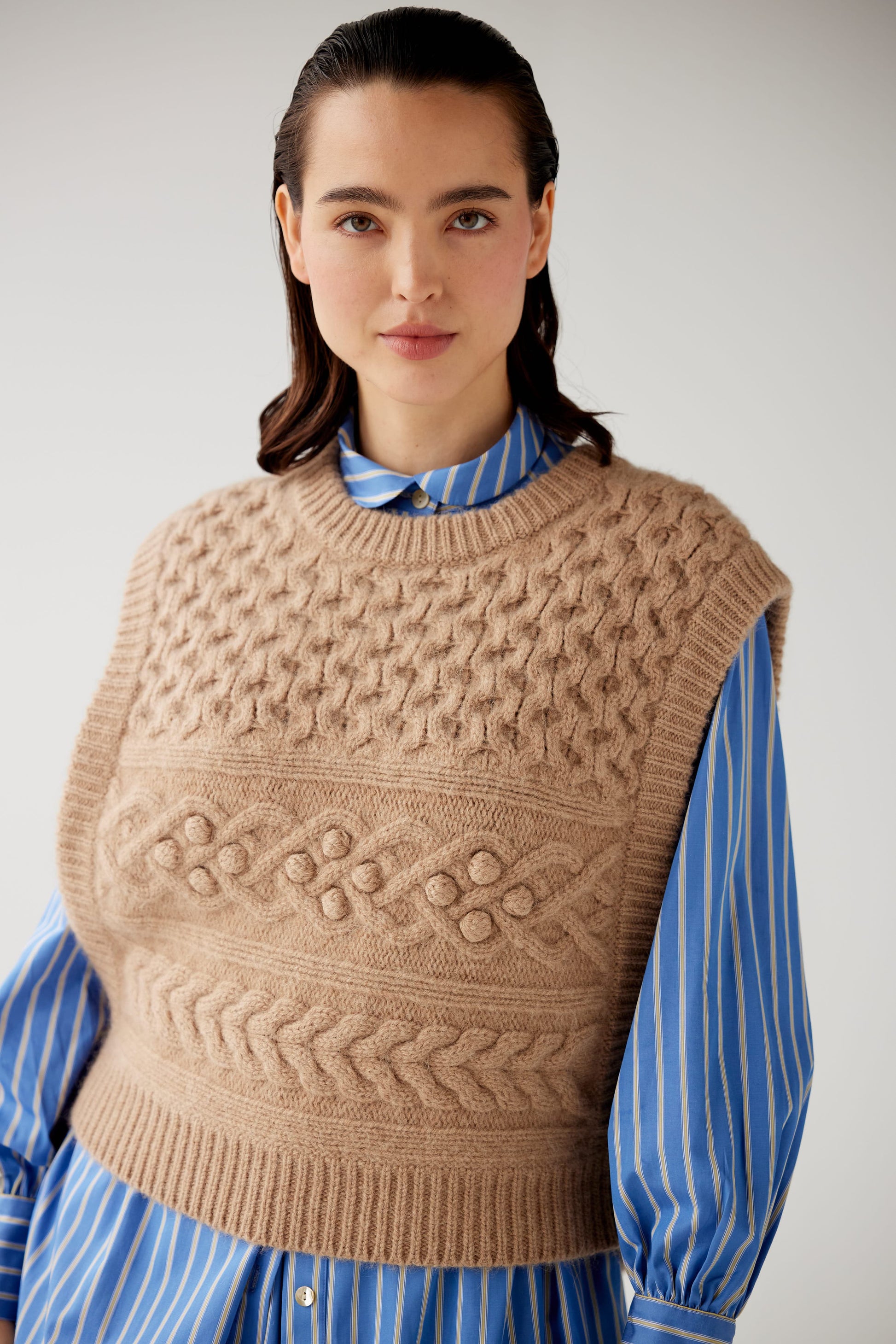 Mona Popcorn Sweater Vest Sweaters CHRISTINE ALCALAY Wheat XS/S (PETITE)