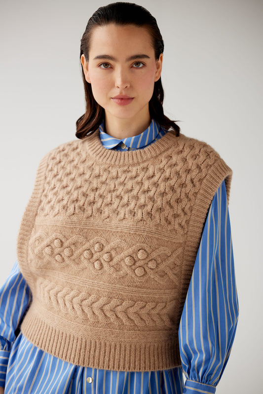 Mona Popcorn Sweater Vest Sweaters CHRISTINE ALCALAY Wheat XS/S (PETITE)