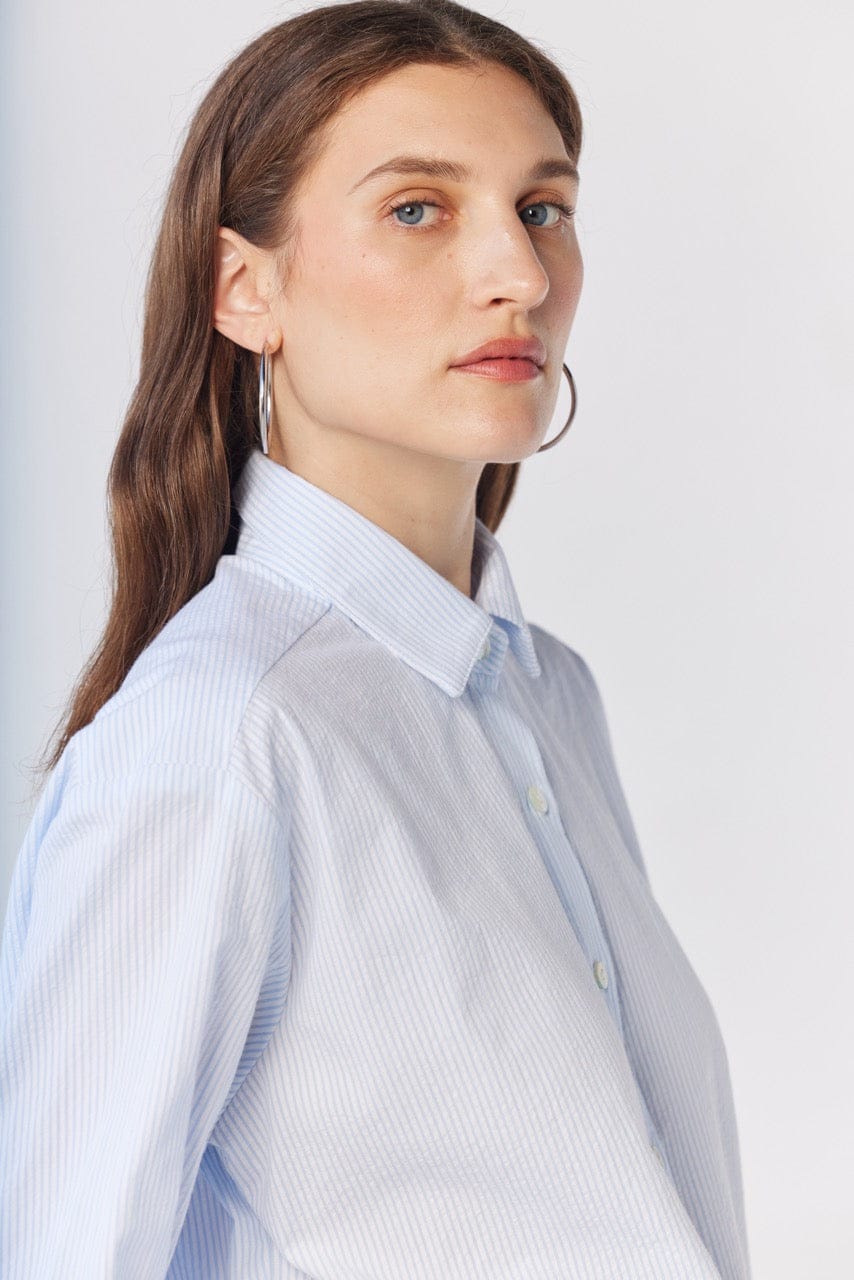 Jose Shirt in Blue Stripe Seersucker Tops CHRISTINE ALCALAY Blue Stripe XS/S