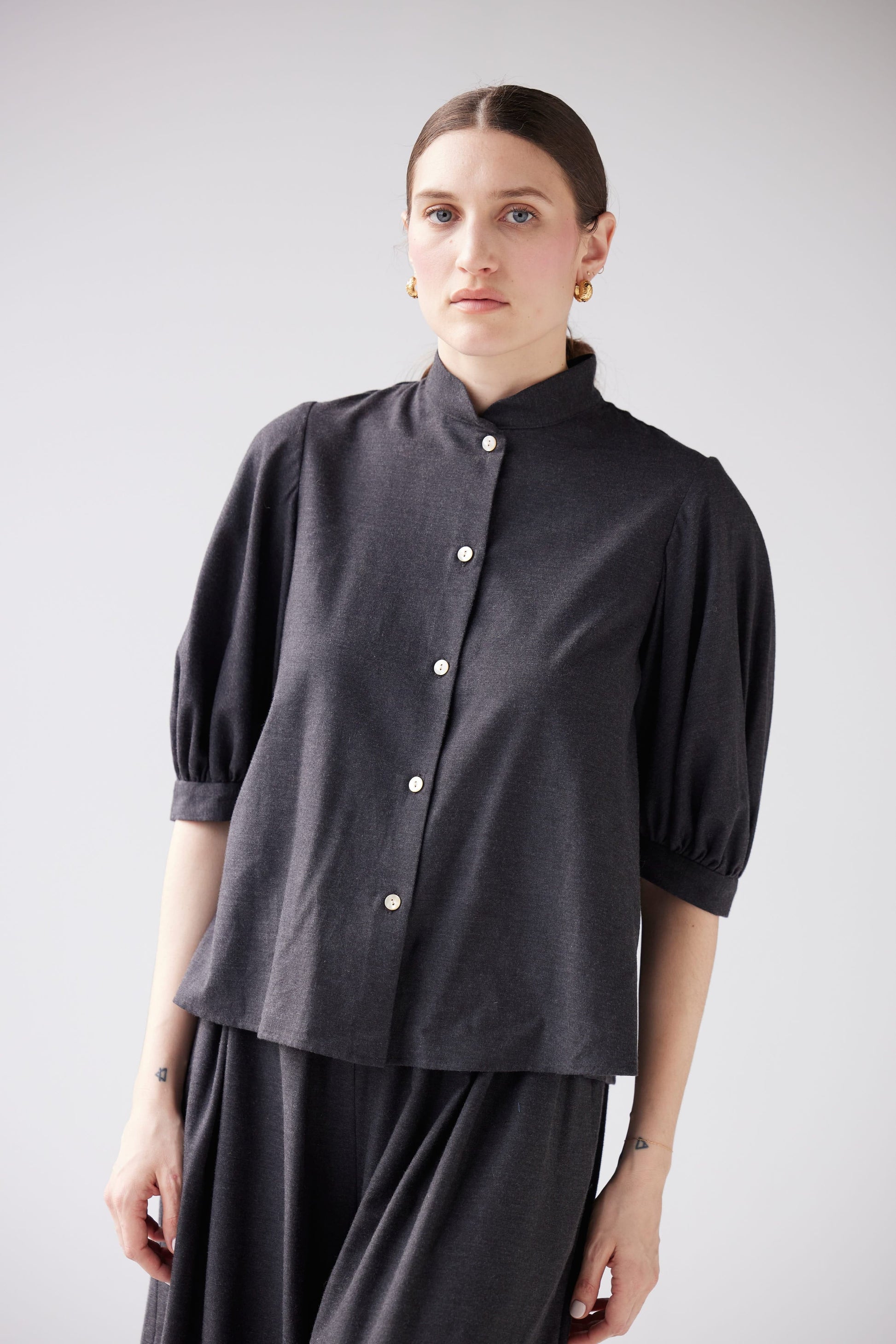 Livia Blouse in Japanese Cotton Flannel Tops CHRISTINE ALCALAY Charcoal Extra Small