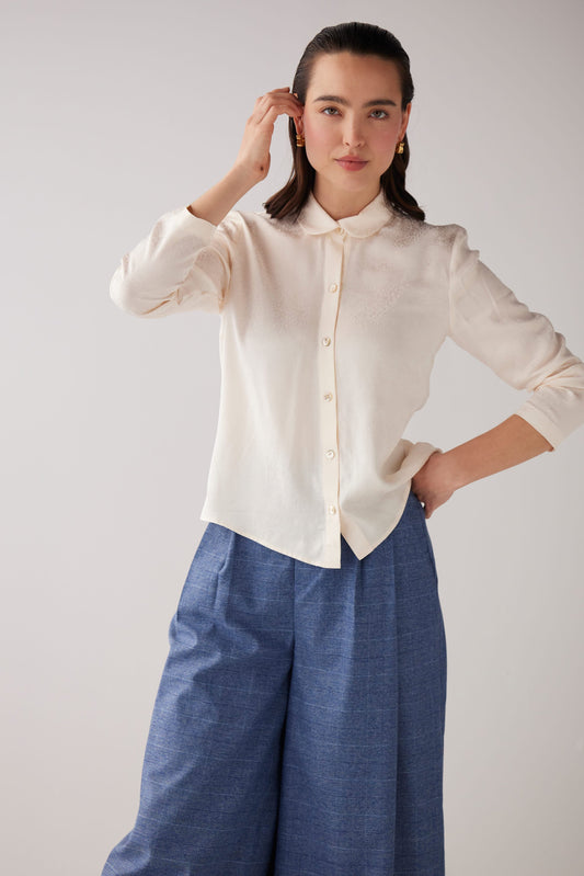 Binty Blouse in Leopard Jacquard Tops CHRISTINE ALCALAY Cream Extra Small