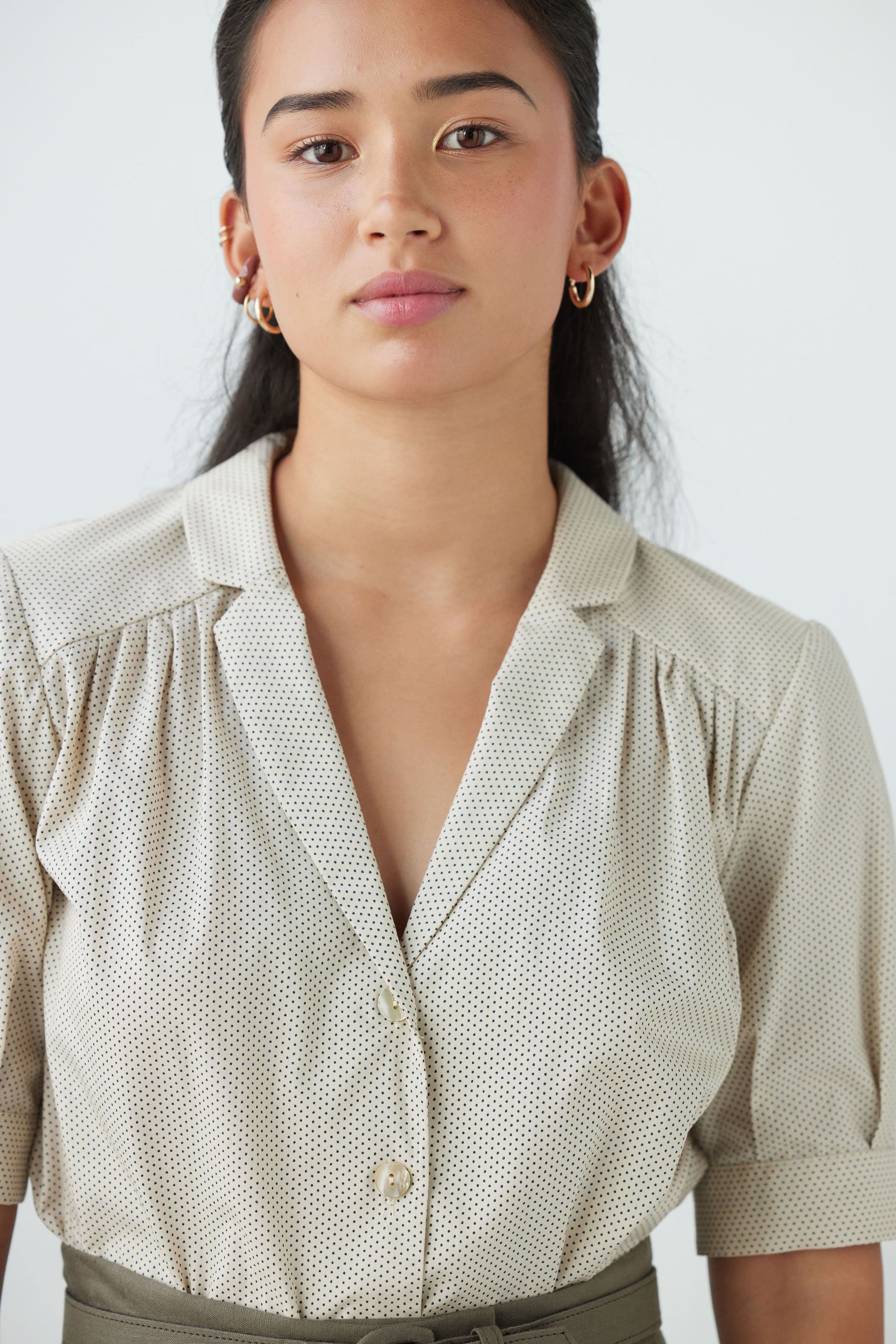 Katherine Blouse in Cream Microdot Cotton Tops CHRISTINE ALCALAY Cream Microdot Extra Small 