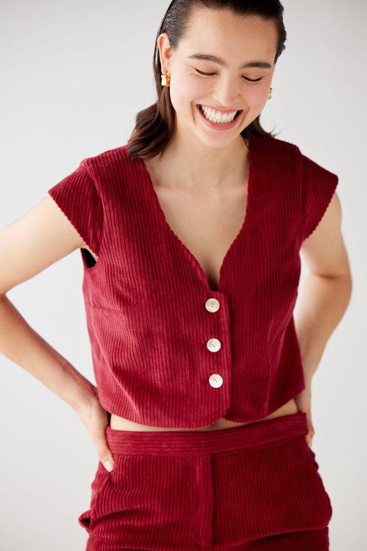 Amare Top in Corduroy Tops CHRISTINE ALCALAY Dusted Rose Extra Small