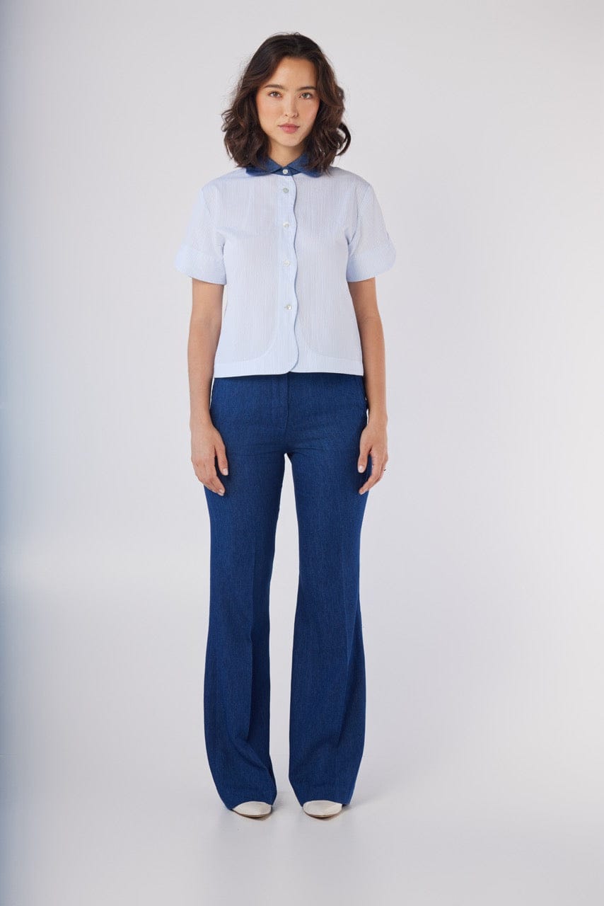 Flora Blouse in Blue Stripe Seersucker Tops CHRISTINE ALCALAY