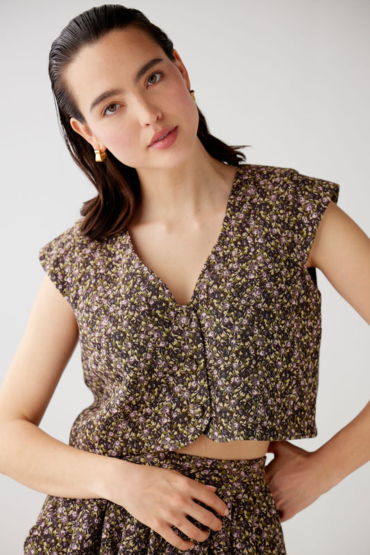 Amare Top in Ditsy Floral Brocade Tops CHRISTINE ALCALAY Floral Brocade Extra Small