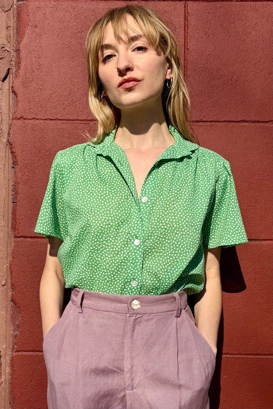 Georgina Blouse in Cotton Pebble Print Tops CHRISTINE ALCALAY Green Pebble Extra Small