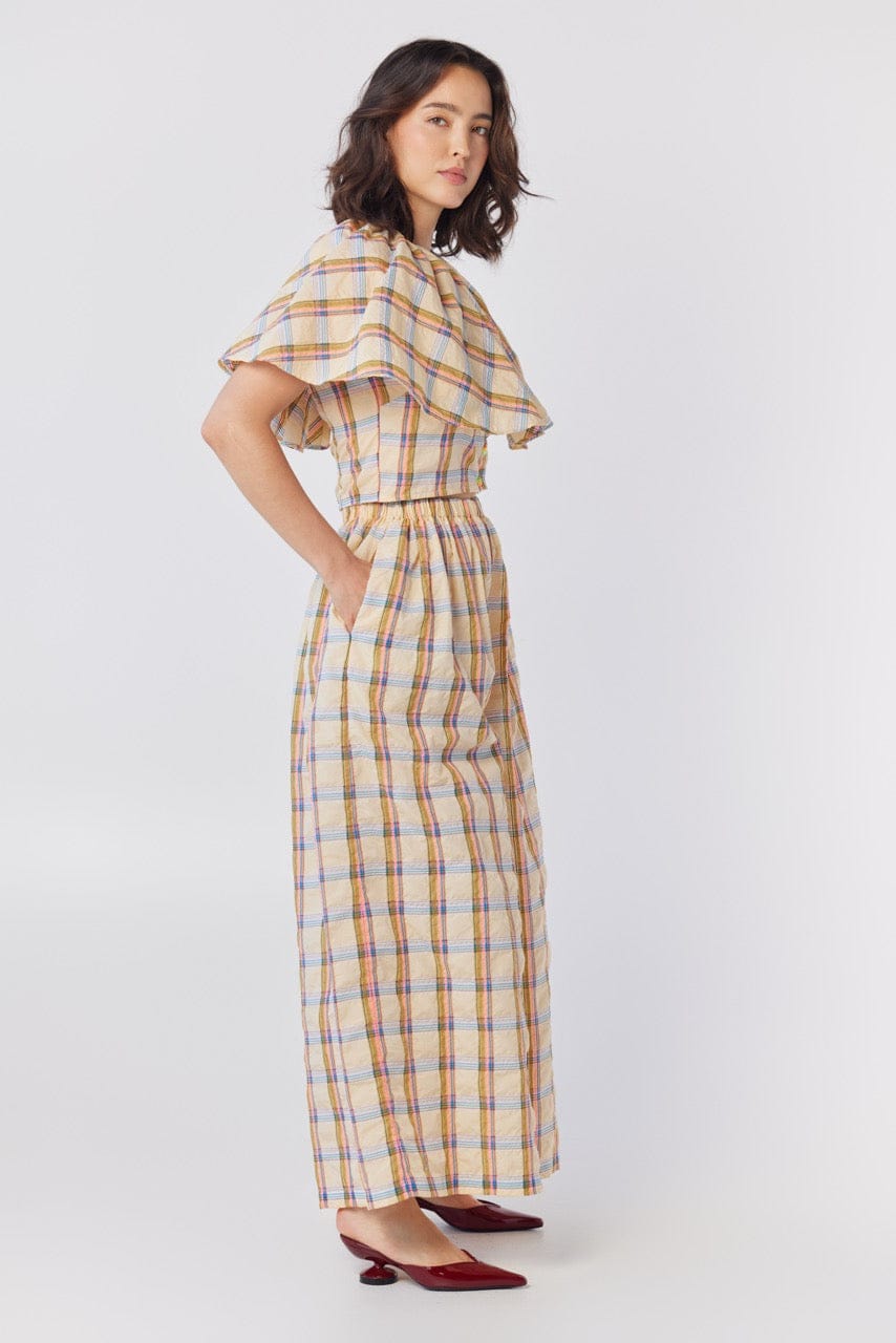 Izzy Blouse in Lemon Yellow Plaid Cotton Blend Tops CHRISTINE ALCALAY