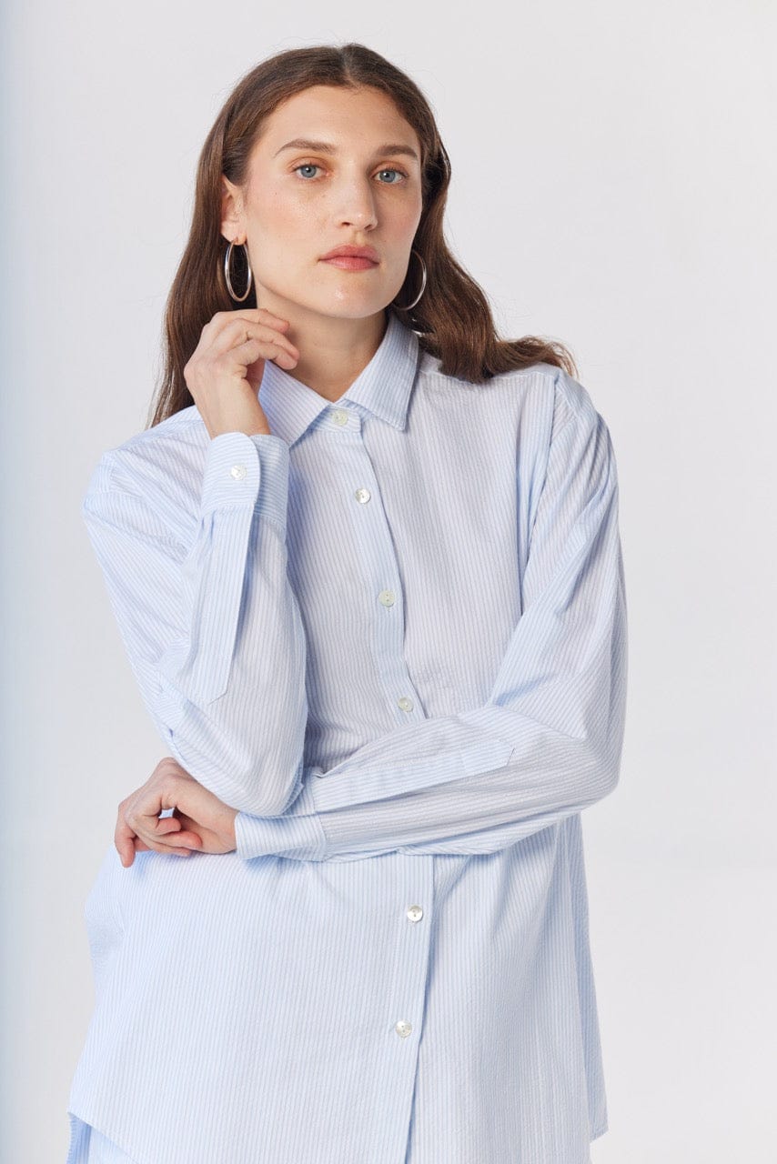 Jose Shirt in Blue Stripe Seersucker Tops CHRISTINE ALCALAY