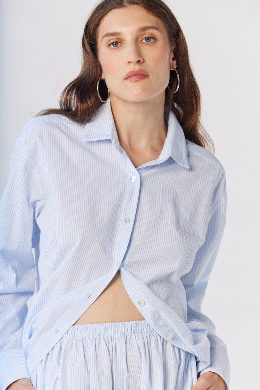 Jose Shirt in Blue Stripe Seersucker Tops CHRISTINE ALCALAY