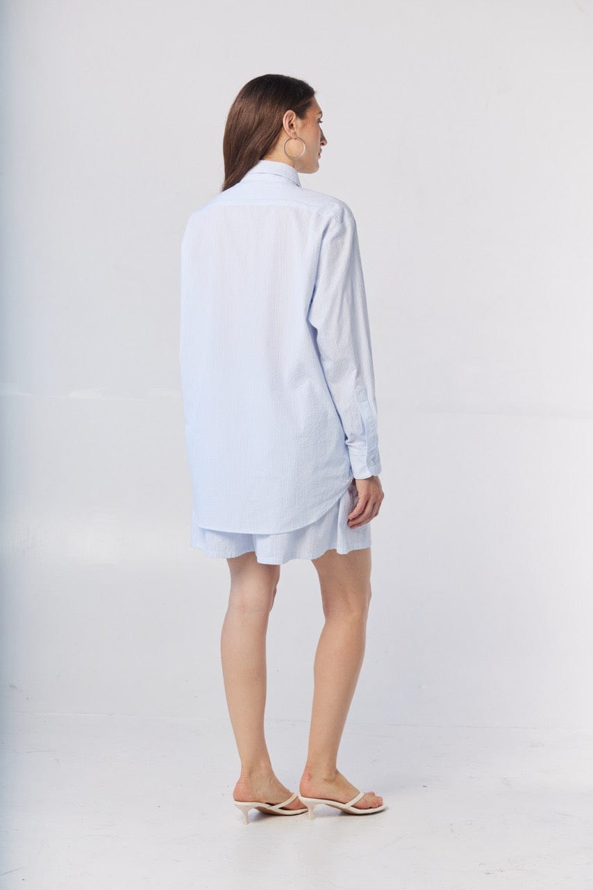 Jose Shirt in Blue Stripe Seersucker Tops CHRISTINE ALCALAY
